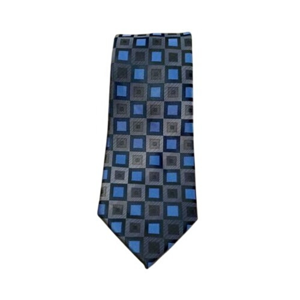 Geoffrey Beene Mens Necktie Blue Gray Square Pattern‎ Business Career